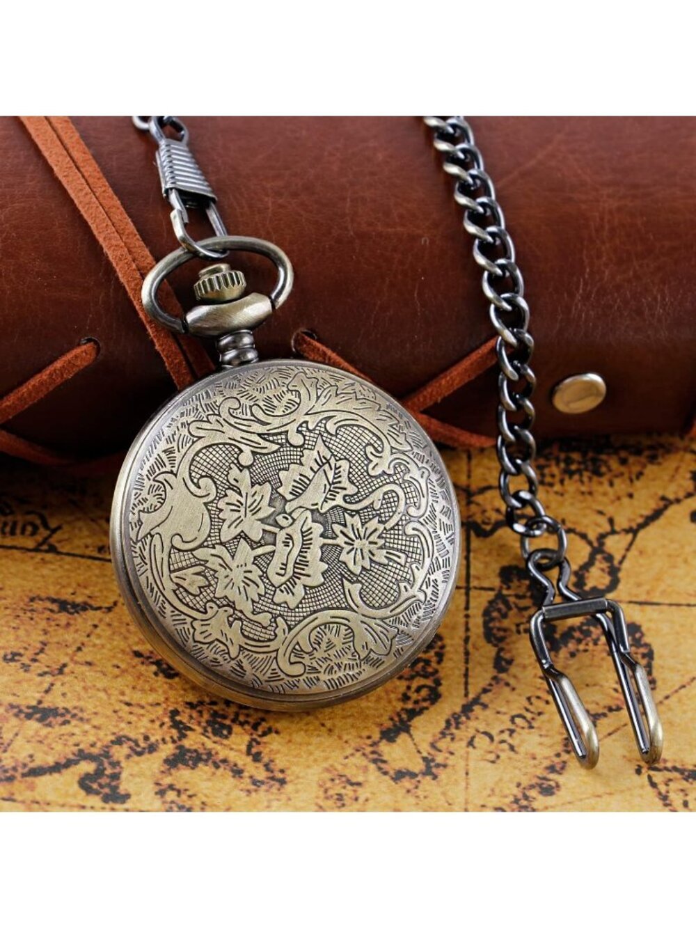 Mens Brown Analog Quartz Roman Numeral Shape Pendant Necklace Round Pocket Watch - Picture 5 of 7